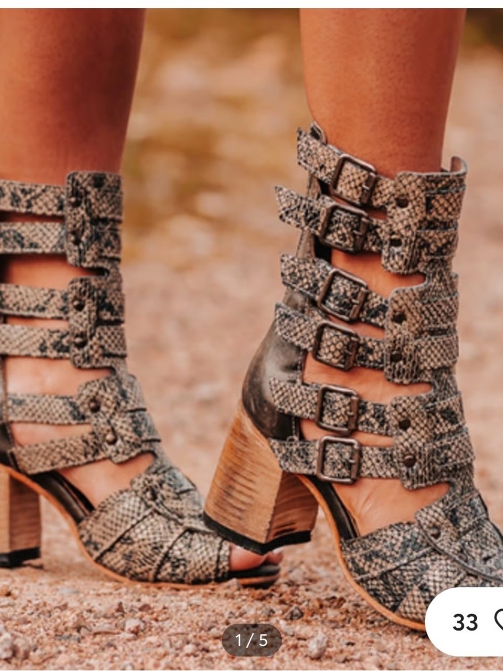 Freebird Zane Snakeskin Strappy Heeled Boots - Olive and Black